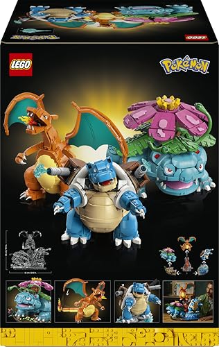 LEGO Pokémon Florizarre, Dracaufeu et Tortank - Set pour Adulte - Maquette 3D - 3 Figurines Anime pour Décoration DIY de Salon ou Bureau - Idée de Cadeau Gaming Collector pour Fans 72153