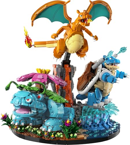 LEGO Pokémon Florizarre, Dracaufeu et Tortank - Set pour Adulte - Maquette 3D - 3 Figurines Anime pour Décoration DIY de Salon ou Bureau - Idée de Cadeau Gaming Collector pour Fans 72153