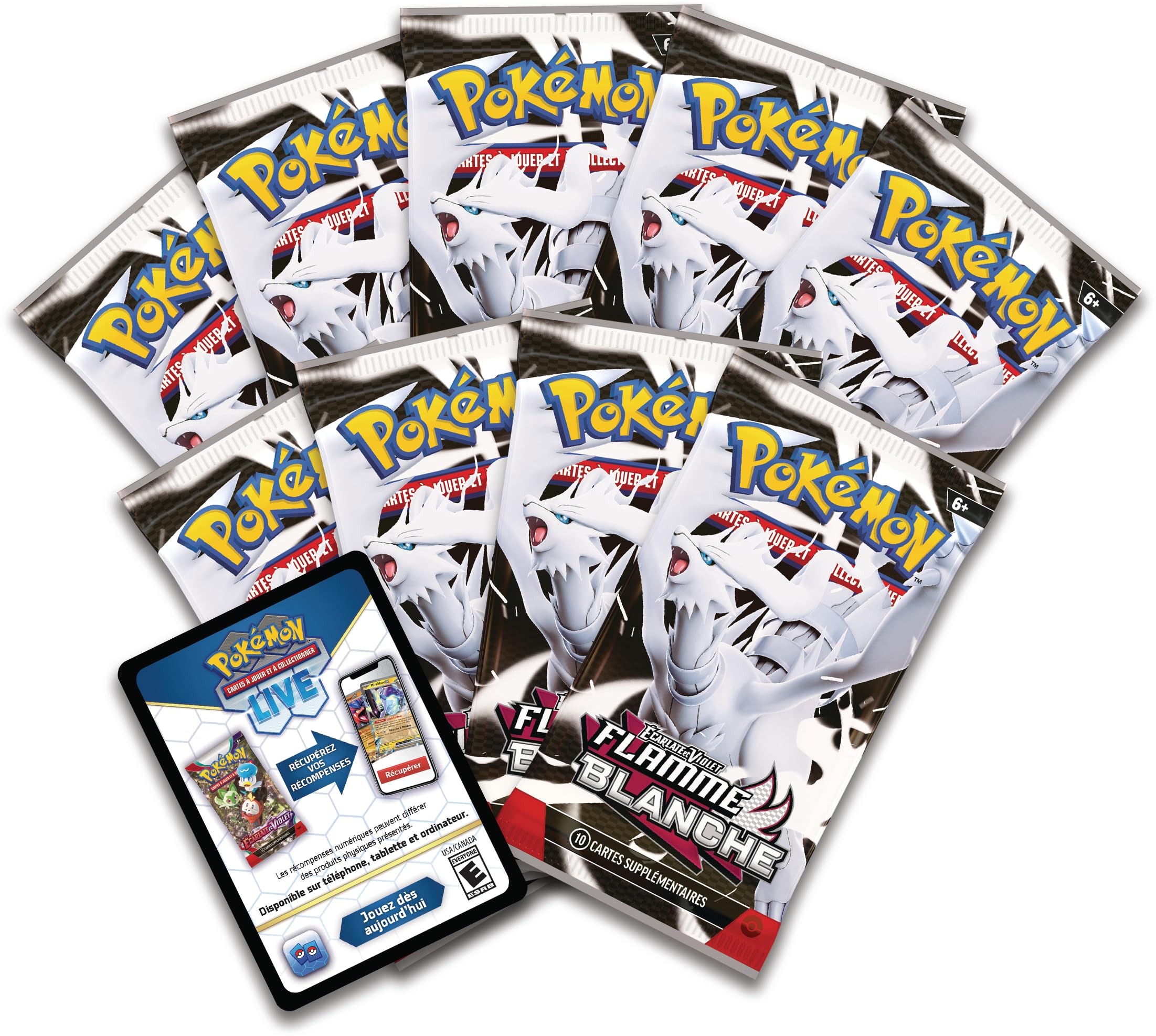 Pokémon: Coffret Dresseur d’élite Écarlate et Violet – Flamme Blanche – Reshiram (1 Carte Promo Entièrement Illustrée de Boréas, 9 Boosters et des Accessoires de Jeu Premium)