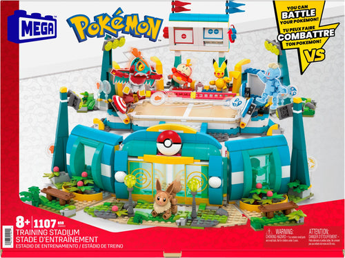 MEGA Pokémon Stade d’entraînement Adventure Builder avec 1 101 pièces, jeu de combat et 5 figurines articulées pour enfants, HWR82