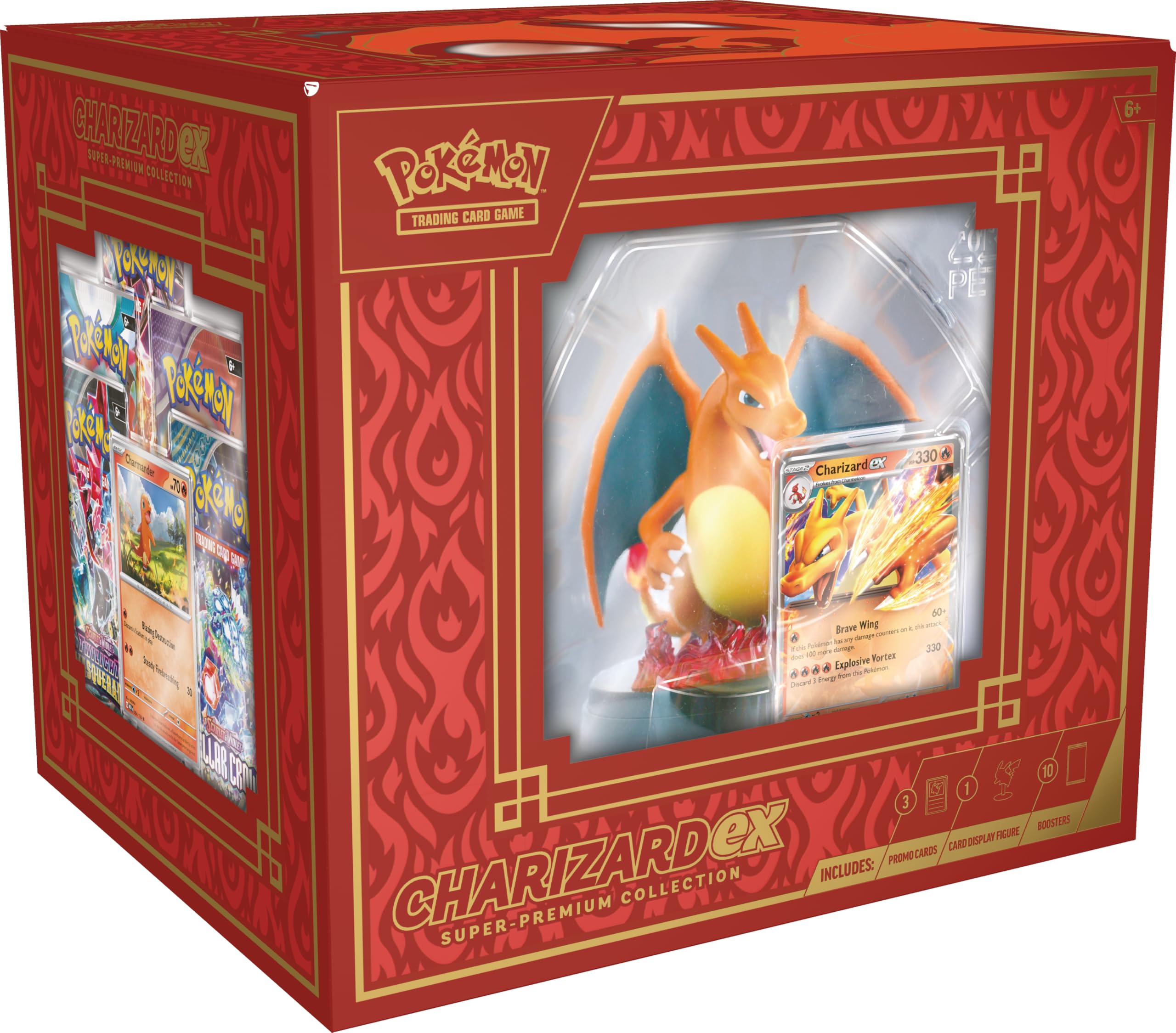 Pokémon TCG : Dracaufeu ex Super-Premium Collection (3 Cartes en Aluminium, 1 Figurine d'affichage de Cartes et 10 boosters)