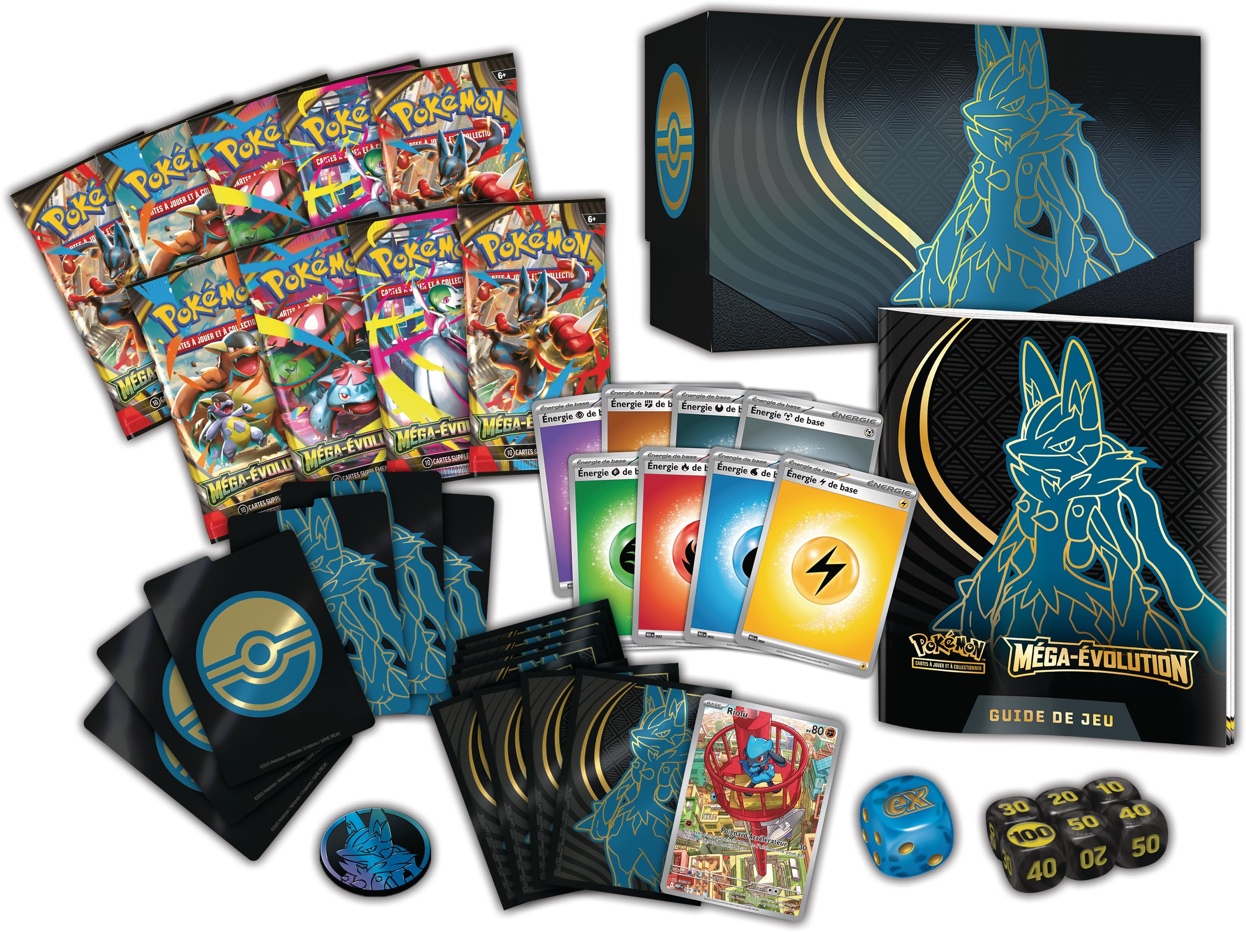 Pokémon : Coffret Dresseur d’élite Méga-Évolution – Lucario du JCC Pokémon (1 Carte Promo entièrement illustrée, 9 boosters et des Accessoires de Jeu Premium)